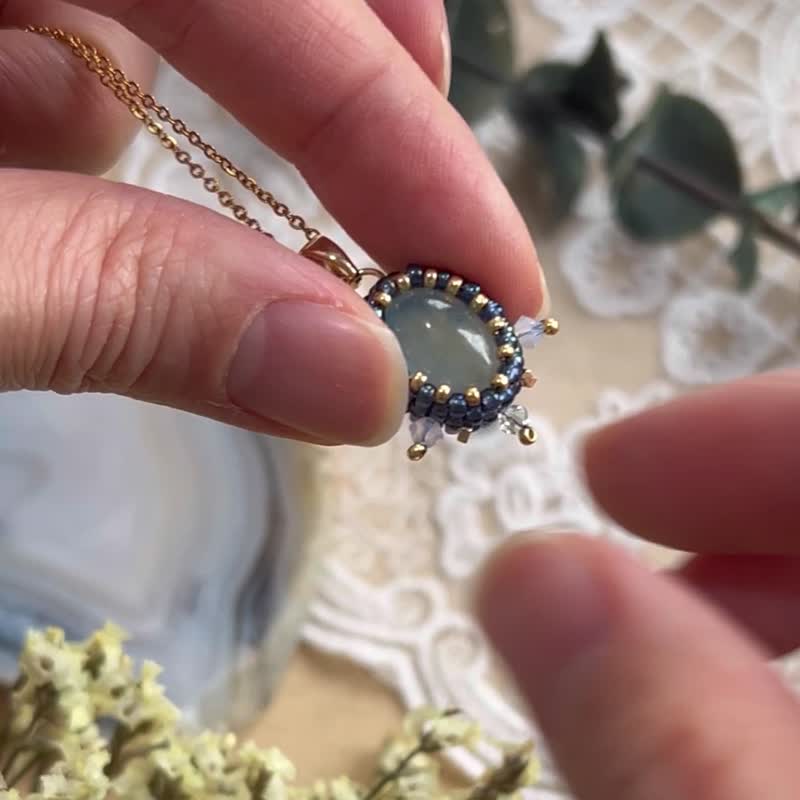 dainty necklace 简约海蓝宝 串珠吊坠 颈链 - 项链 - 水晶 蓝色