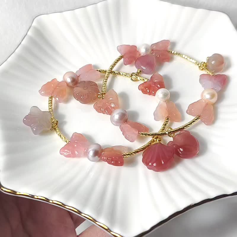 顶级盐源玛瑙 珍珠 多宝钏 所愿皆成 招财 福气 手链 单品 礼物 - 手链/手环 - 宝石 橘色