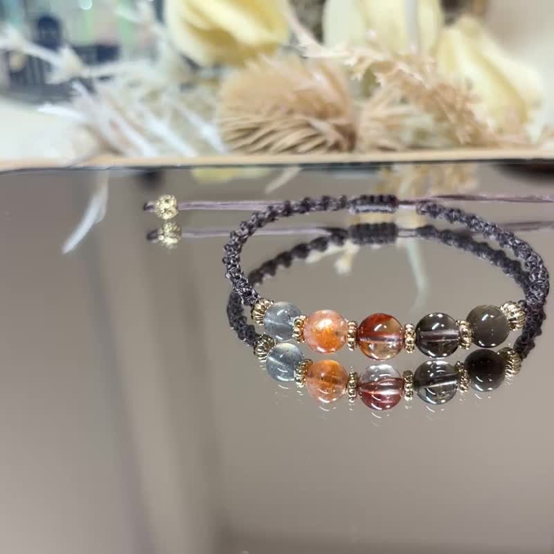 红胶花*太阳石*茶晶*黑金骨干*拉长石_壁炉里的暖光_2种款式 - 手链/手环 - 水晶 橘色