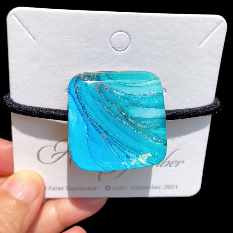 酒精墨水画 发圈 - 蓝 - 发饰 - 树脂 蓝色