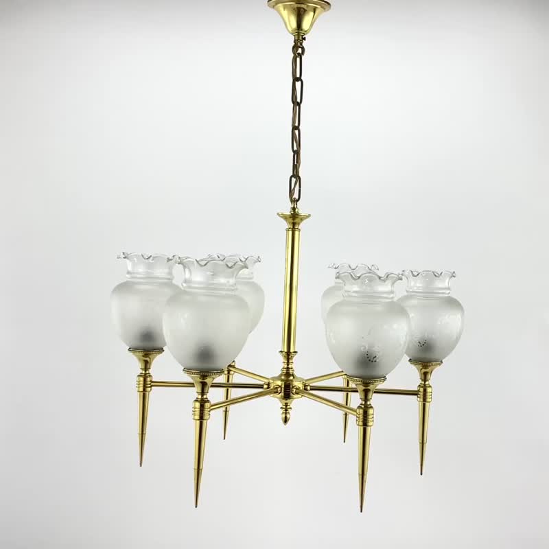复古6灯吊灯|美丽的黄铜和磨砂玻璃吸顶灯 - 灯具/灯饰 - 玻璃 白色