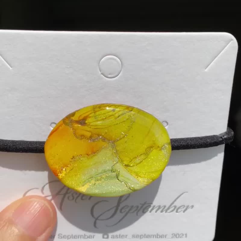 酒精墨水画 发圈 - 金绿 - 发饰 - 树脂 金色