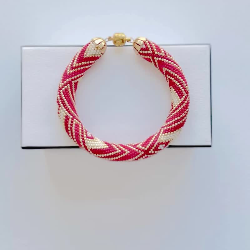 Red Bead Crochet Bracelet Seed Bead Jewelry Beaded Bracelet Fashion Jewelry - 手链/手环 - 琉璃 红色