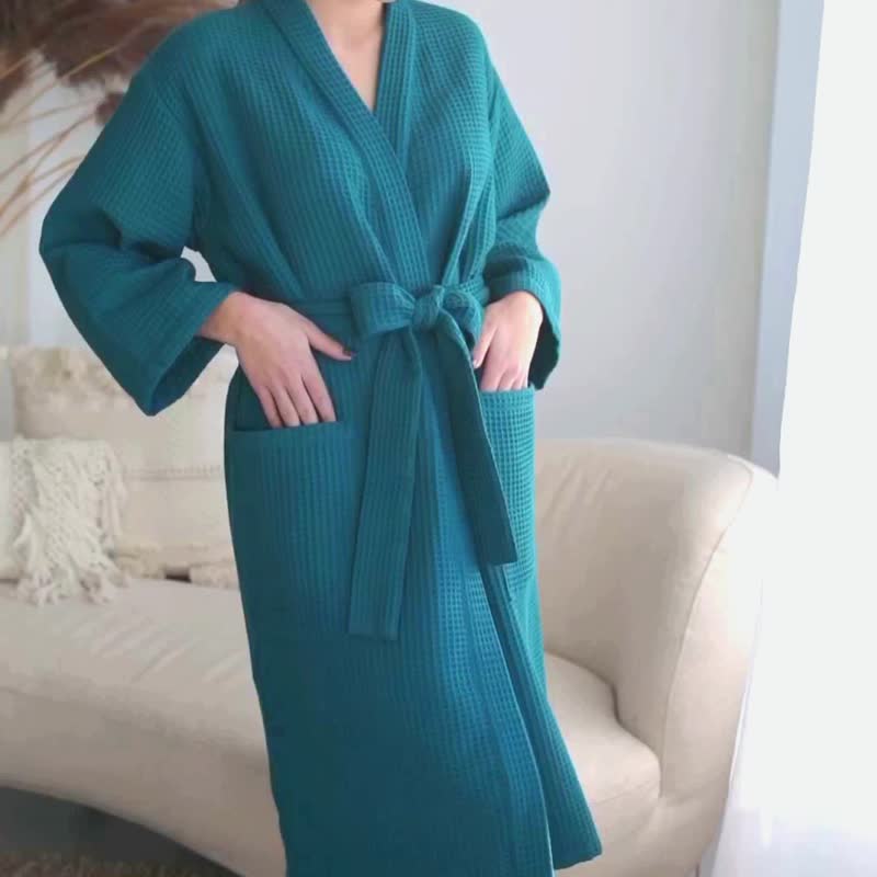 华夫格睡袍 奢华棉质华夫格睡袍 男女皆宜 NK01 - 居家服/睡衣 - 棉 蓝色