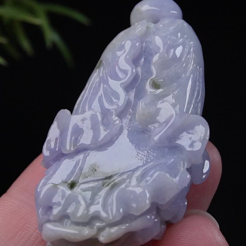 紫罗兰飘绿花巧雕白菜项链 | 天然缅甸玉A货翡翠 | 送礼 - 项链 - 玉石 紫色