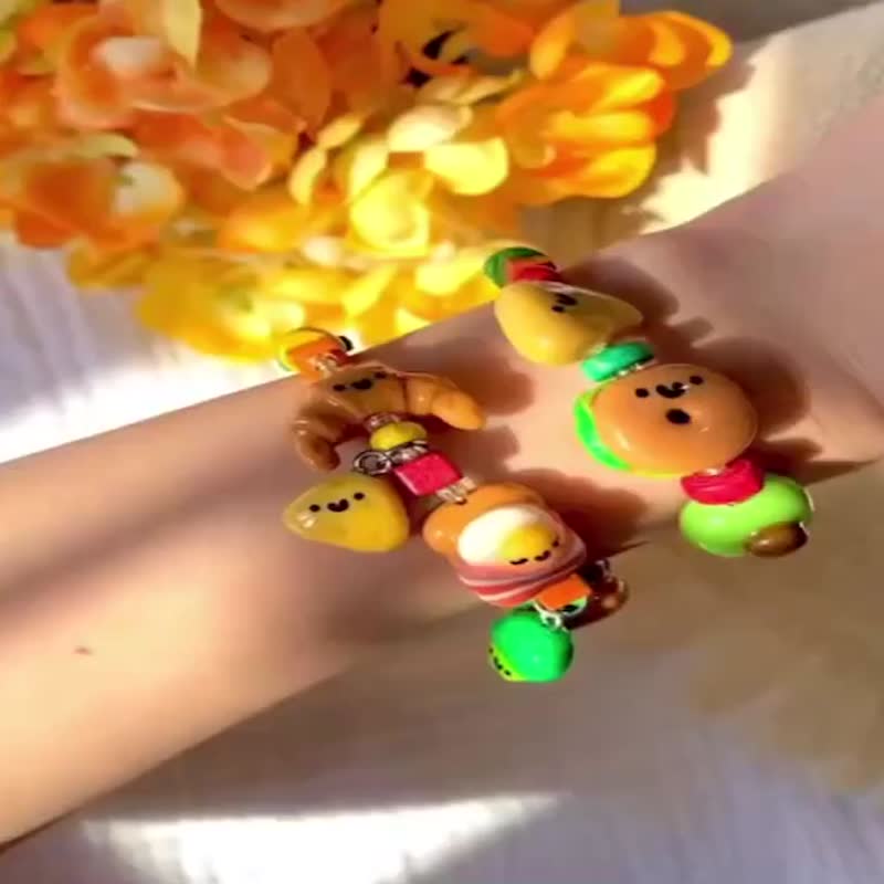 手链 可爱手链 早餐手链羊 角面包手链 蔬菜手链 串珠手链 - 手链/手环 - 粘土 多色