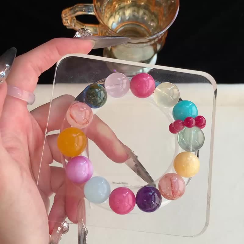 多宝水晶天河石 绿萤石 紫锂辉 黄胶花 海蓝宝 玛瑙 红纹石 紫晶 - 手链/手环 - 水晶 多色