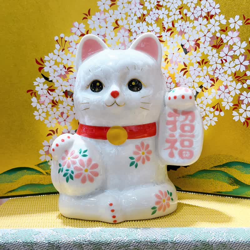 【白晶招福】日本清水烧 | 白色花结晶招财猫 - 招福开运 - 摆饰 - 瓷 白色