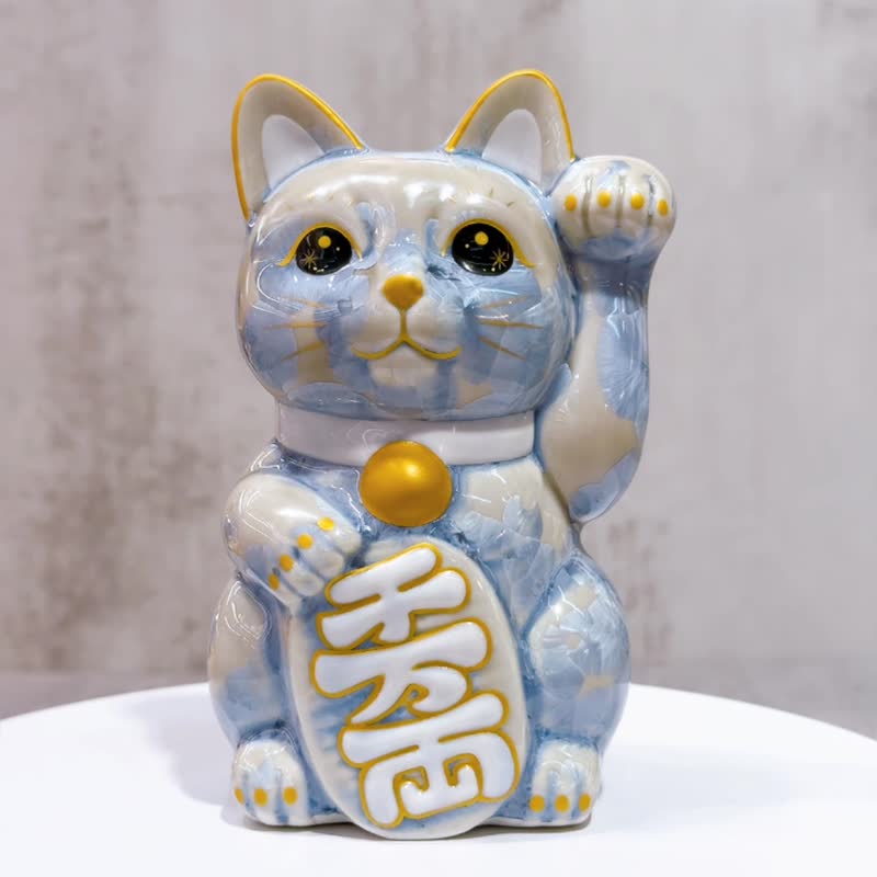【瑞气千祥】日本清水烧招财猫 | 花结晶 银藤 亿万両 右 - 摆饰 - 瓷 蓝色
