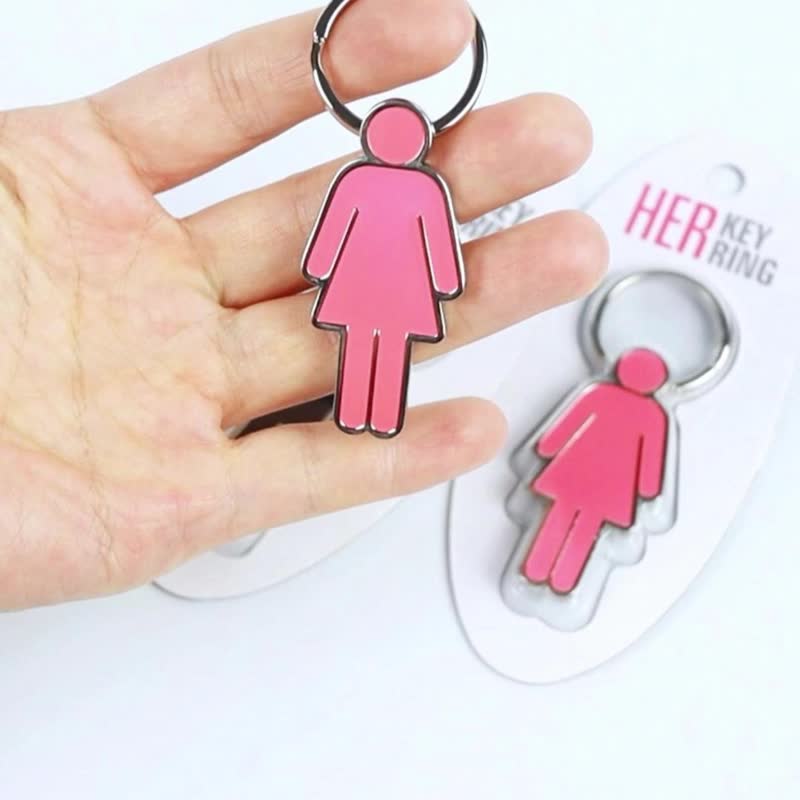 Bookaroo【他和她】情侣钥匙扣 创意金属机车钥匙圈周年礼物 - 钥匙链/钥匙包 - 其他金属 粉红色