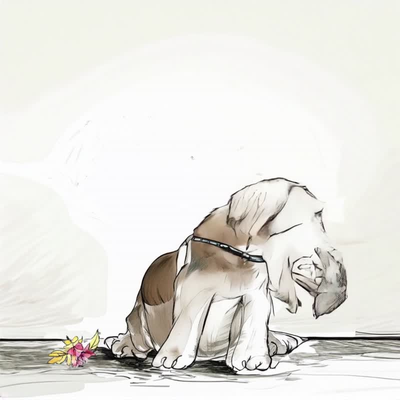 花犬物语2号 黑白素描插画 宠物主题微喷版画 宠物店诊所装饰挂画 - 海报/装饰画/版画 - 棉．麻 