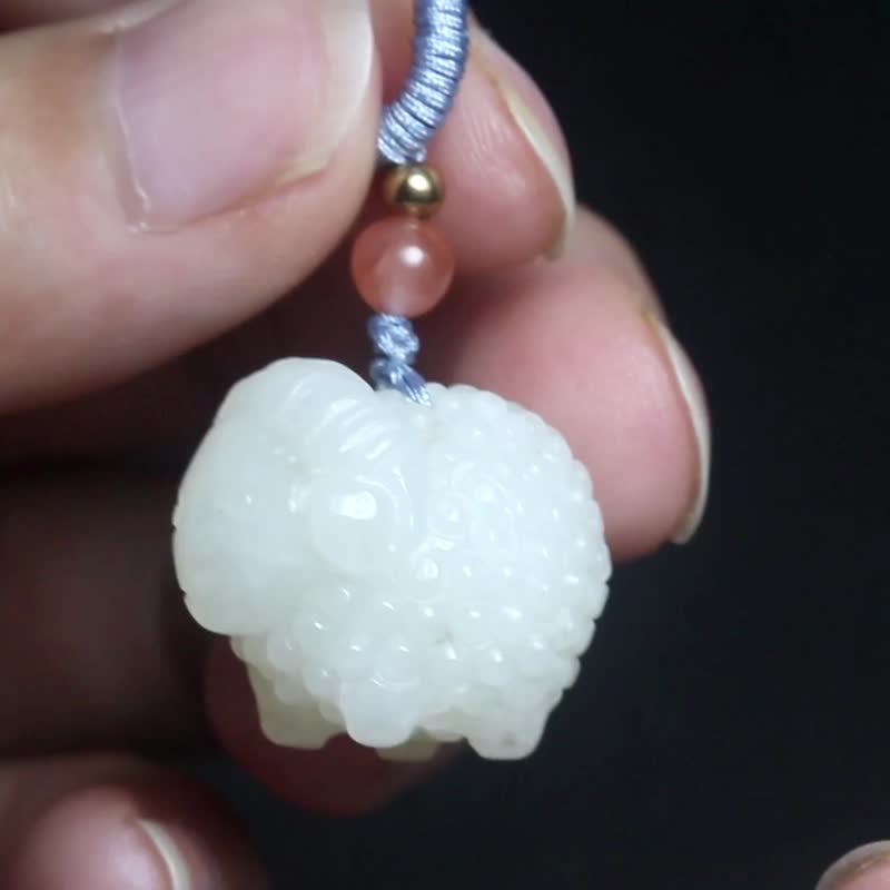 【小羊】-肖恩 和田玉生肖小绵羊吊坠 男女款玉石玉佩挂件玉坠 - 项链 - 玉石 白色