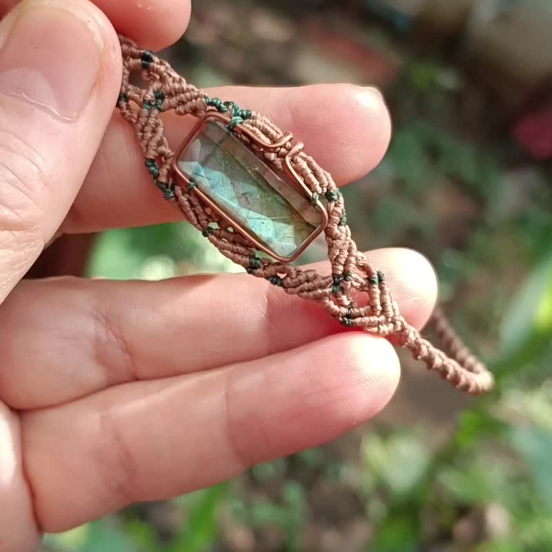 独特手工颈圈，搭配切面虎眼石 - 项链 - 宝石 蓝色