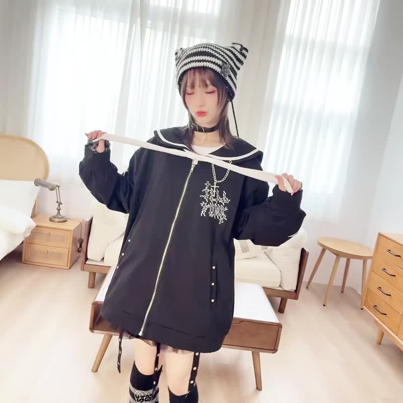 原创动漫风堕天领域十字架银链海军领带刺绣水手服长袖外套JJ2526 - 女装休闲/机能外套 - 棉．麻 