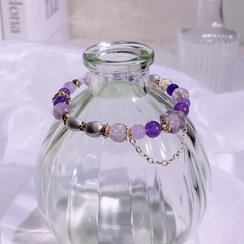 香榭浮光  紫水晶 | 巴洛克淡水珍珠 | 金发晶 |水晶手链 A03-4 - 手链/手环 - 水晶 紫色