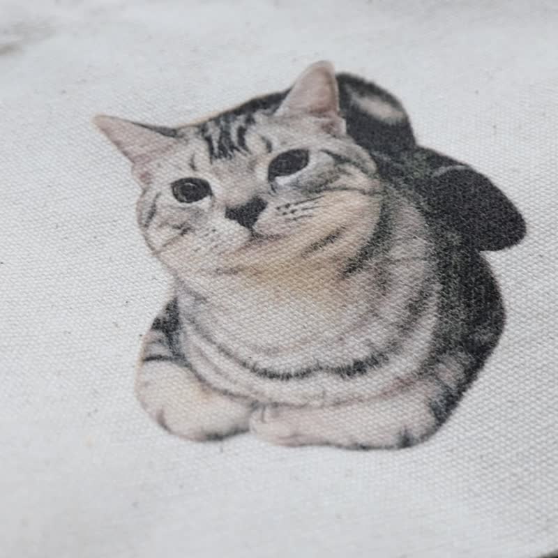 客制化帆布袋 宠物 人 猫 狗 文创帆布包 手提肩背袋 午餐袋 便当 - 手提包/手提袋 - 棉．麻 卡其色