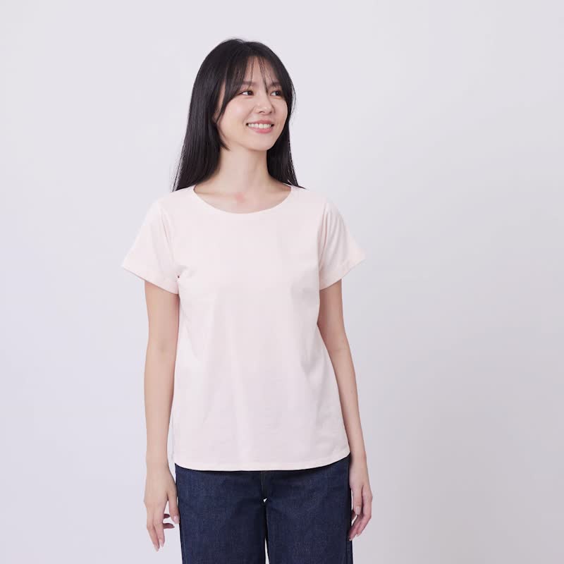 素面小蜜桃寬版方袖T恤/淡粉 - 女装 T 恤 - 棉．麻 粉红色