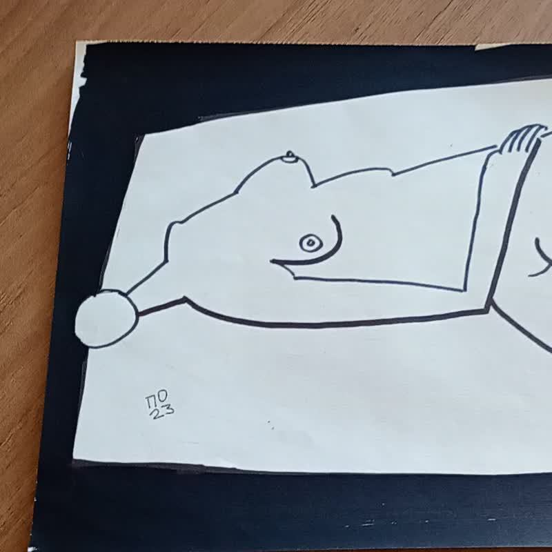 裸体躺在地毯上，椅子上画着现代风格，黑白艺术画 - 海报/装饰画/版画 - 纸 白色