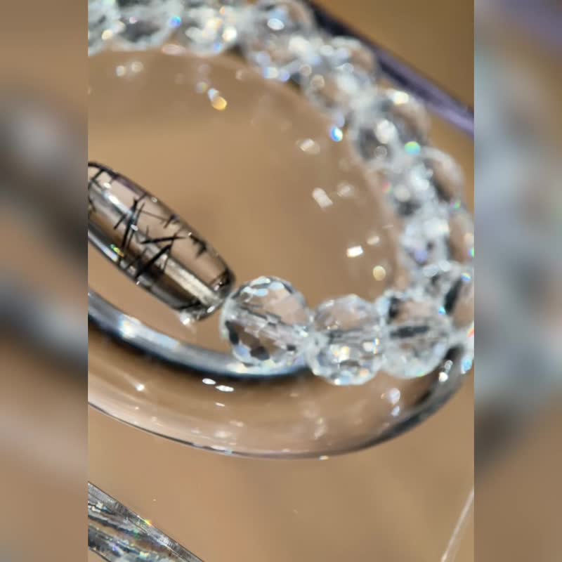 Focus Point - 茶体黑发晶 白水晶切面珠 手链手串 - 手链/手环 - 水晶 