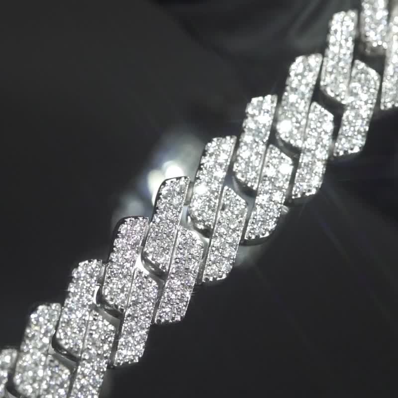 Wbj 10mm满镶嵌菱形古巴手链 手环 女 - 手链/手环 - 纯银 银色