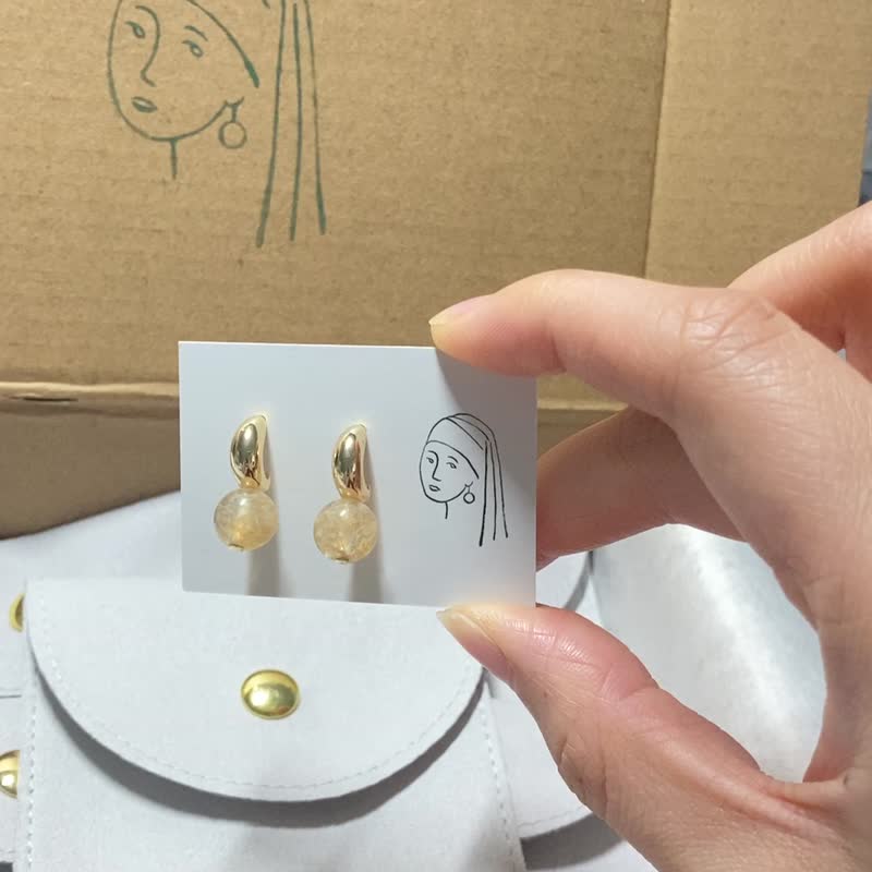 【财富满满】招财黄水晶 天然水晶 全925纯银耳环 - 耳环/耳夹 - 纯银 黄色