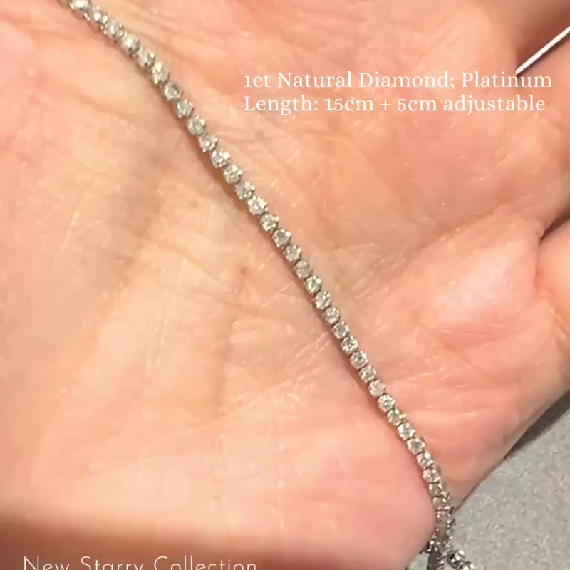 无限钻网球手链- 1克拉天然钻石铂金手链 - 手链/手环 - 贵金属 银色