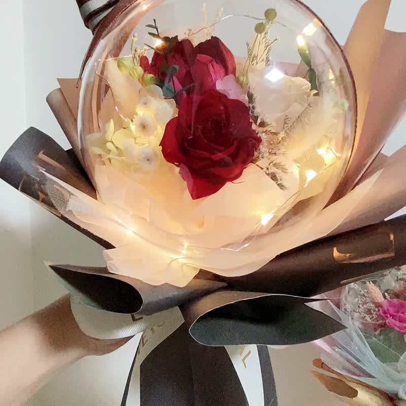 波波球永生花束 熊 永生花束 玫瑰 花束 捧花 - 摆饰 - 植物．花 红色