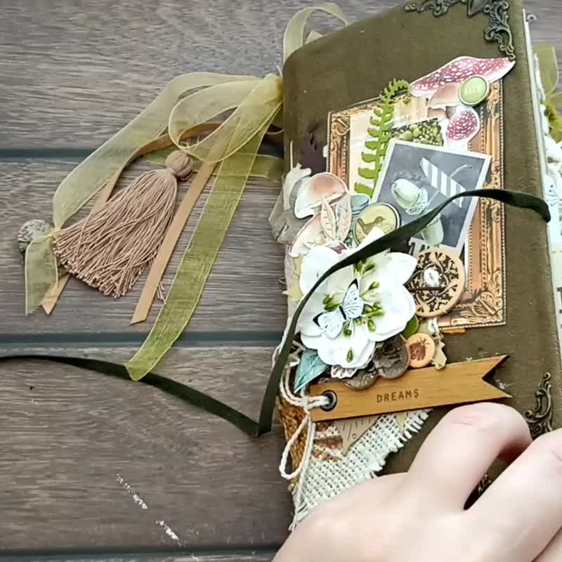 森林蘑菇拼贴手帐 林间笔记本 贩售 手工 植物学 - 笔记本/手帐 - 纸 绿色