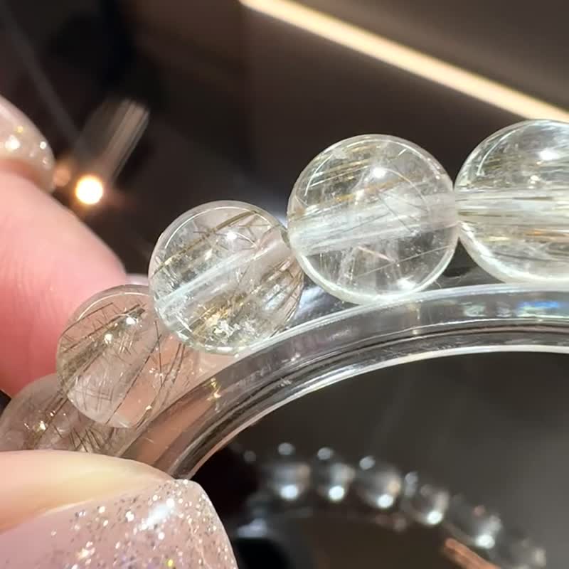 天然玻璃透体细闪金银发水晶8.5mm20.45g招财改善运气排除负能 - 手链/手环 - 水晶 银色