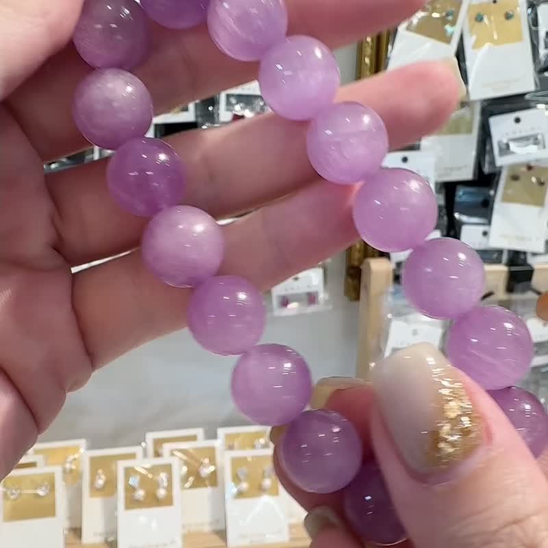 高品浓色猫眼仙女浓色紫锂辉12.5mm58.08g水晶改善睡眠缓解压力 - 手链/手环 - 水晶 紫色