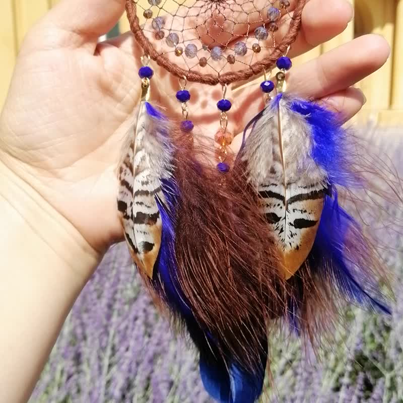 Brown blue dream catcher car rear view mirror size Dreamcatcher for jeep, truck - 墙贴/壁贴 - 绣线 蓝色
