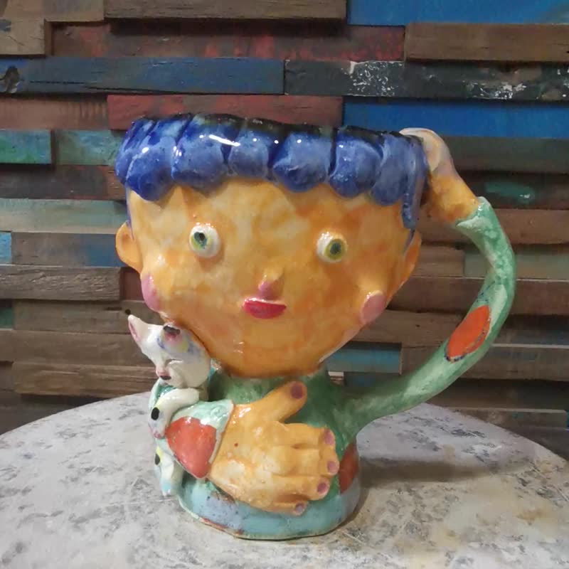 猫和男孩的杯子 - 咖啡杯/马克杯 - 陶 