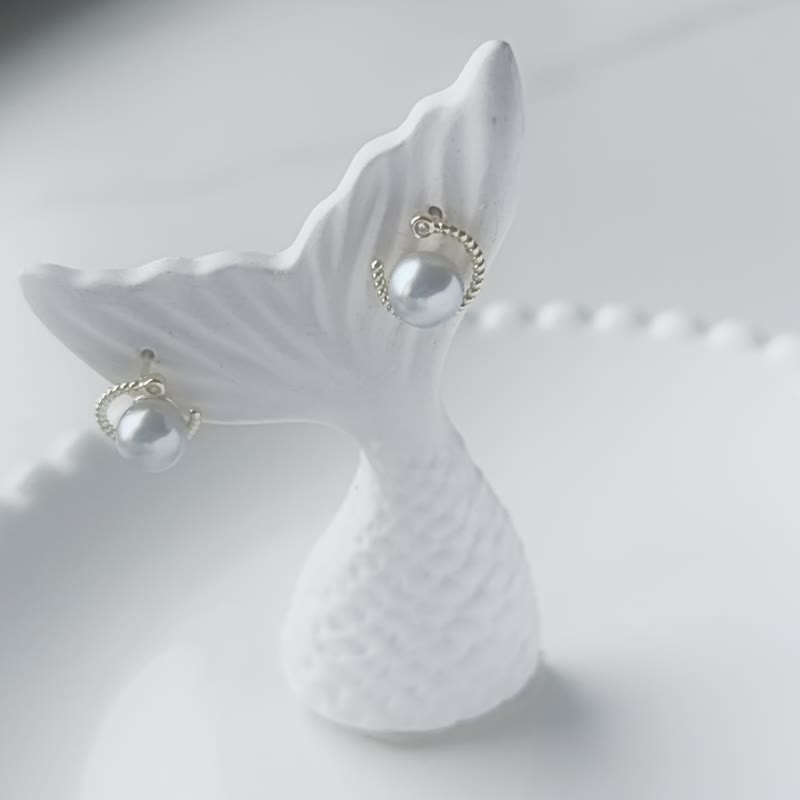 大眼睛 真多麻 天然海水珍珠 akoya 纯银 耳环 耳针 - 耳环/耳夹 - 珍珠 透明