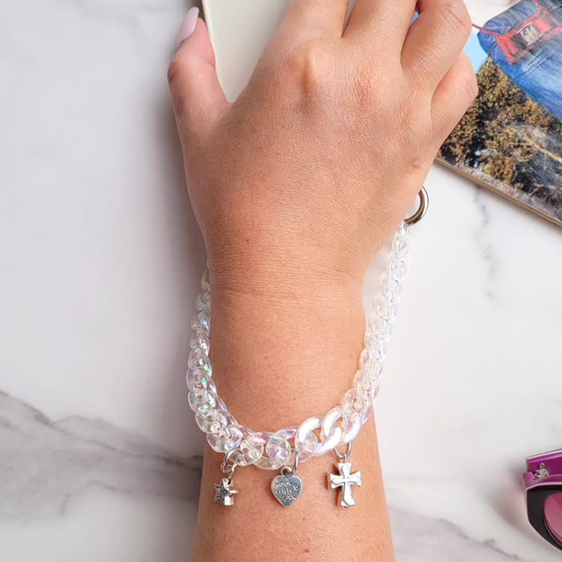 炫彩果冻风手腕挂绳连夹片 手机手腕绳 手机链 手腕绳 摇滚女孩 - 挂绳/吊绳 - 压克力 白色