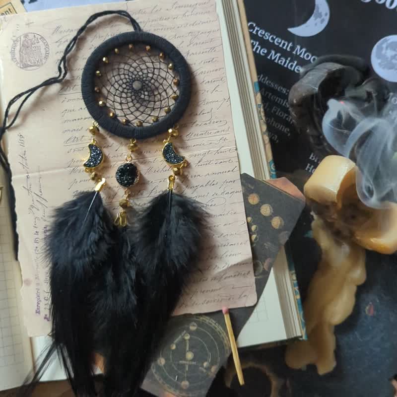 Dream catcher Black Triple Moon Car Rear View Mirror Charm | Moon phases decor - 墙贴/壁贴 - 绣线 黑色