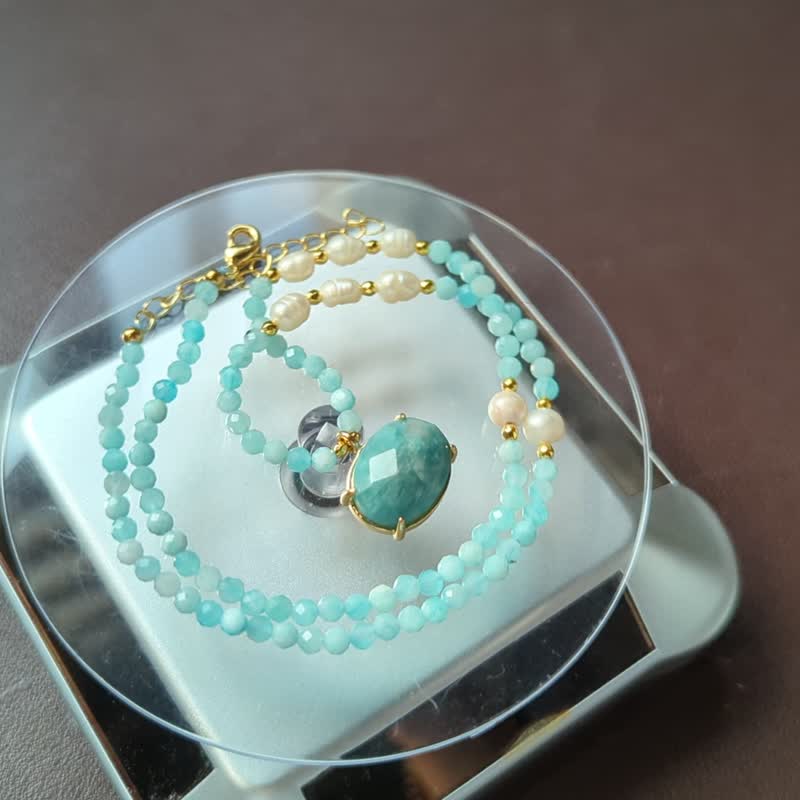 天河石X天然珍珠 钻切水晶项链 - 手链/手环 - 水晶 蓝色