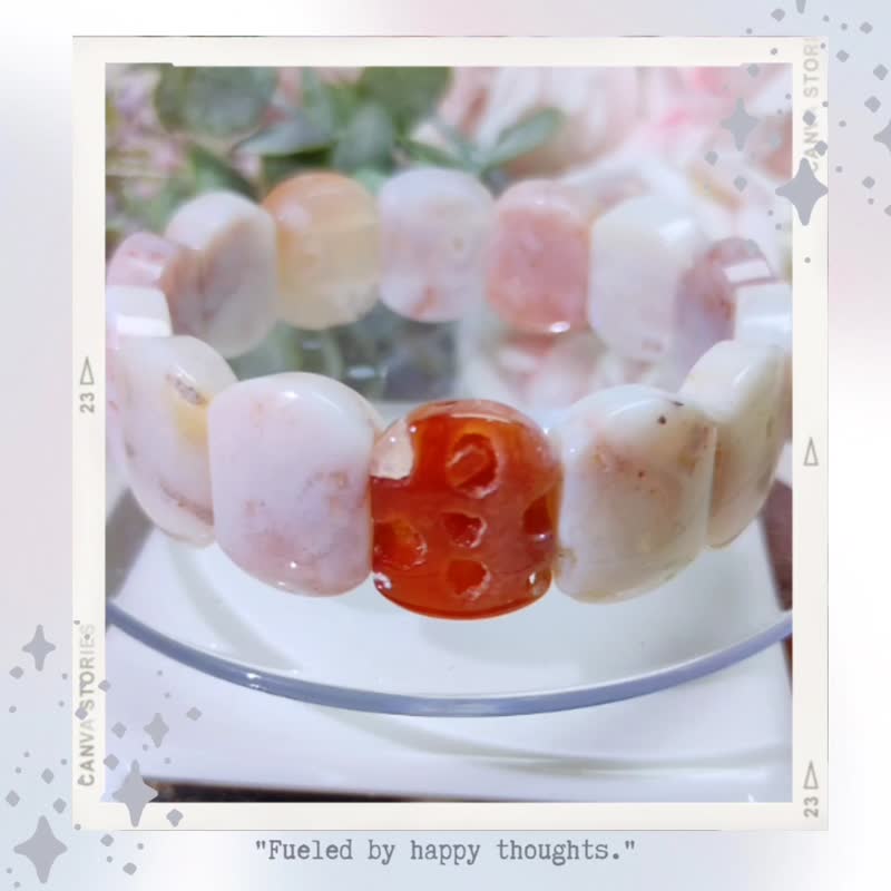 约定红宝 * 晶洞 共生 特色款 天然 珊瑚玉 手排 手环定制化礼物 - 手链/手环 - 玉石 粉红色