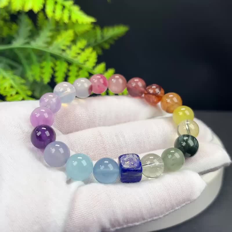 精品设计款多宝手串青金石方糖搭配多种宝石彩虹色手珠女内心平静 - 手链/手环 - 半宝石 多色