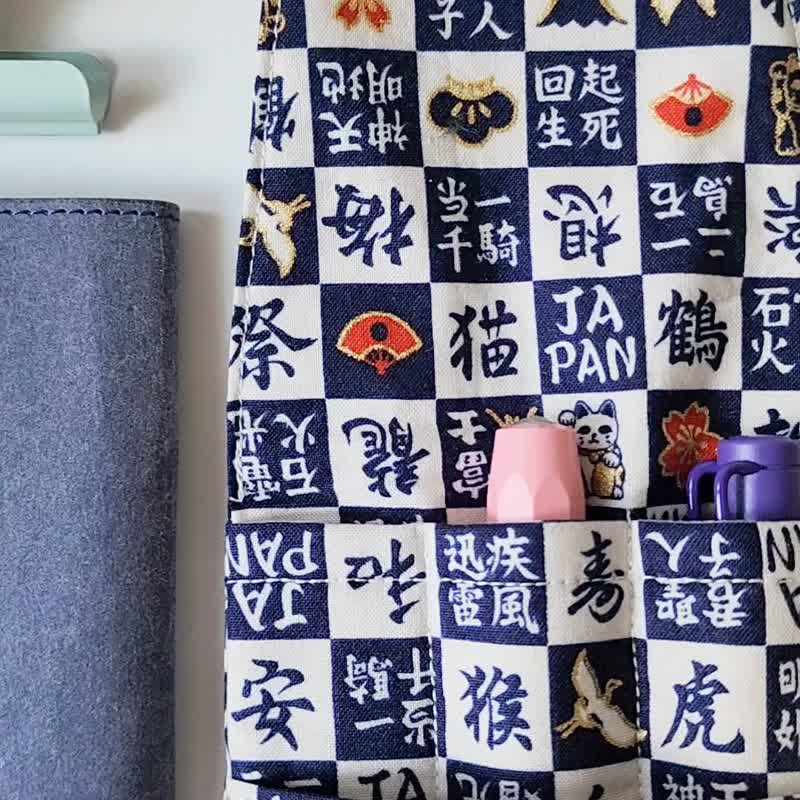 和风蓝白格汉字钢笔笔袋 , 3枝装钢笔布制夹绵笔套 - 铅笔盒/笔袋 - 棉 蓝色