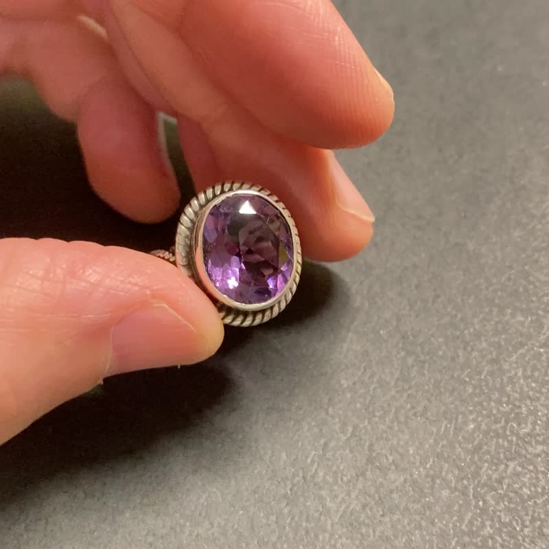 天然 紫水晶 戒指 编织 尼泊尔制 925纯银 手工制 - 戒指 - 水晶 紫色