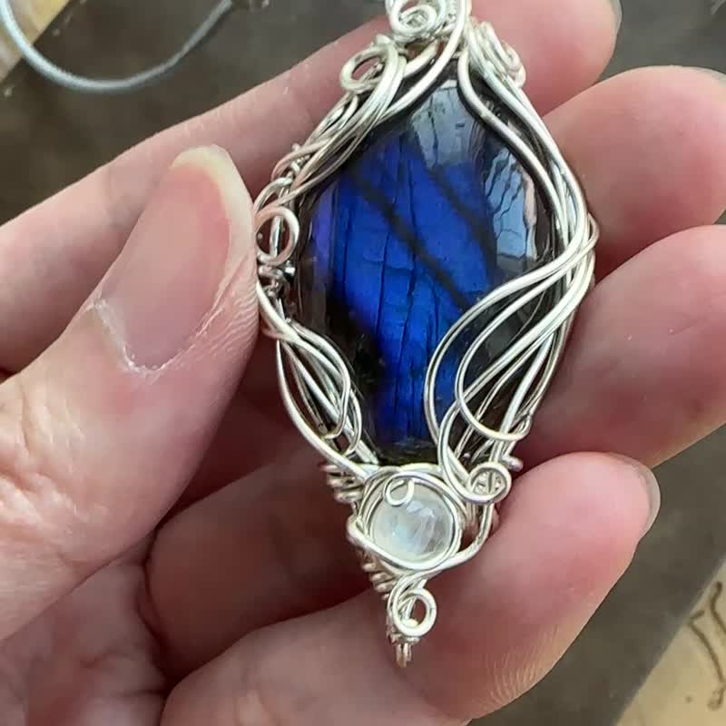 WW220 全手工编织 绕铜线  wire wrap 拉长石 月亮石 吊咀 - 项链 - 铜/黄铜 银色
