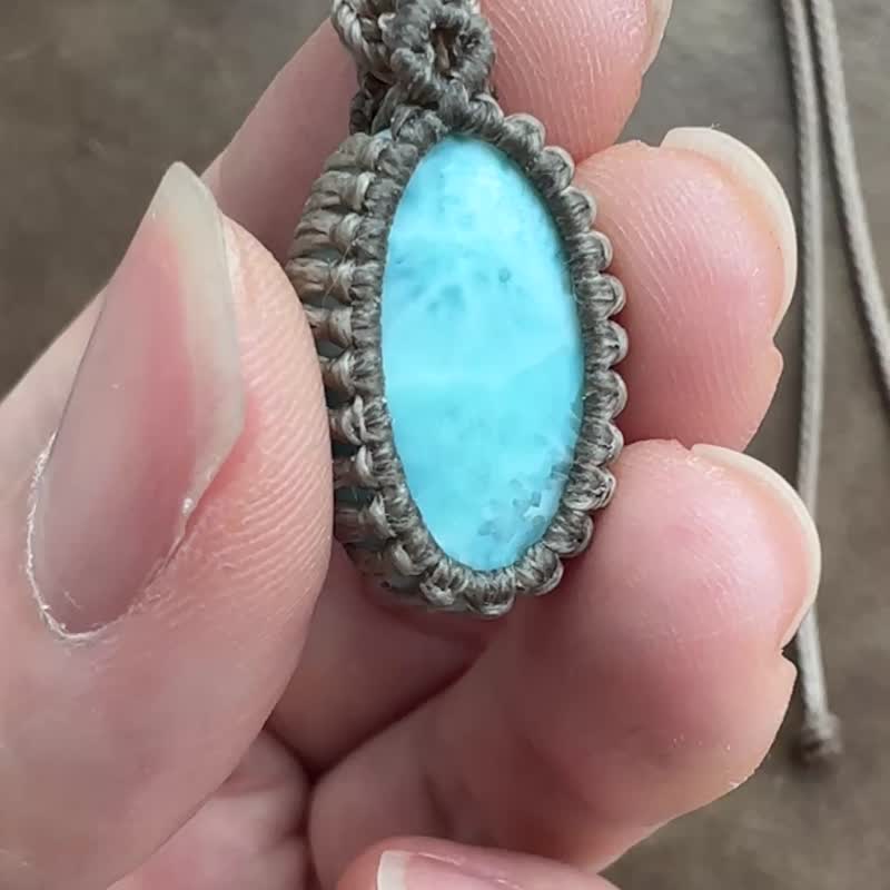 CSP72 民族风 蜡线编织 海纹石 颈链 (可调长度) - 项链 - 宝石 咖啡色