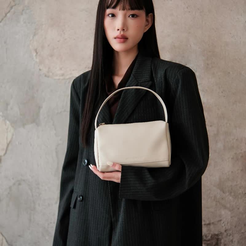 sobag简约高级奶白色牛皮手提小包女日系可爱复古小众通勤手拎包 - 手提包/手提袋 - 真皮 白色