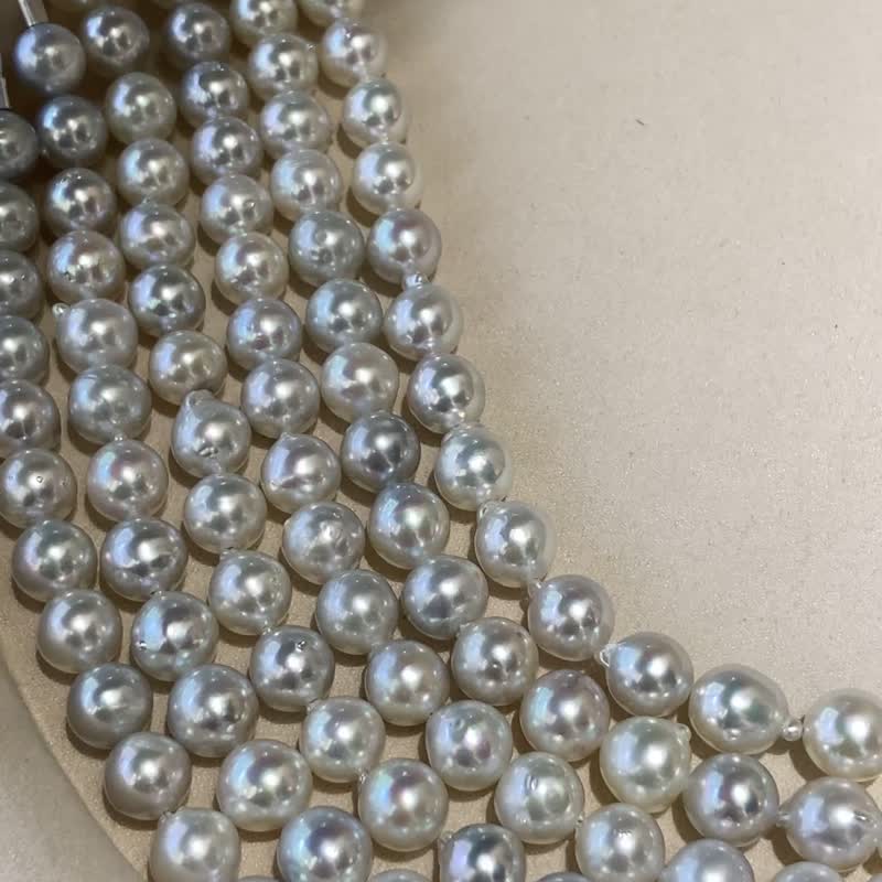真多麻天然海水珍珠真珠项链6mm7mm8mm9mm整圈珠链珍珠项链 - 项链 - 珍珠 银色