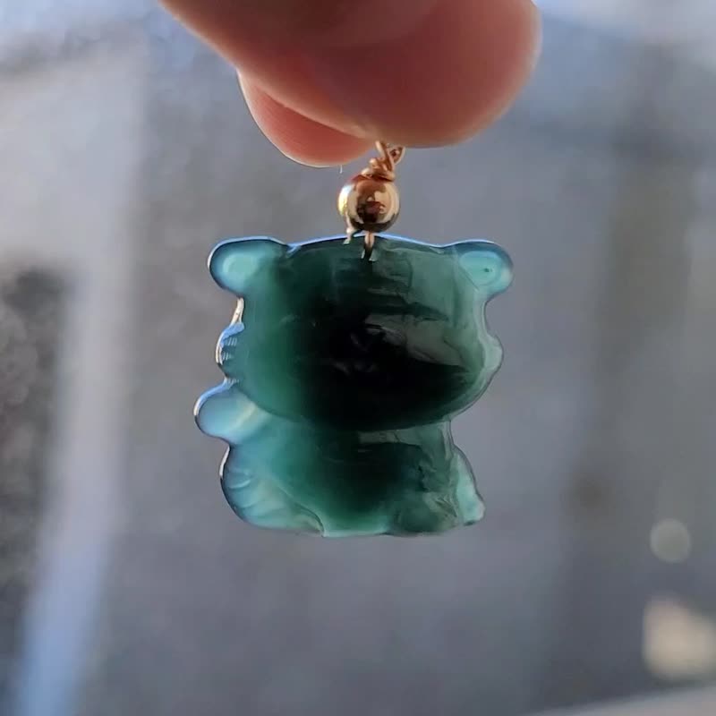 【亲翠】天然危地马拉翡翠 冰蓝绿可爱萌Q小虎牌锁骨链 生肖 虎 - 项链 - 玉石 多色