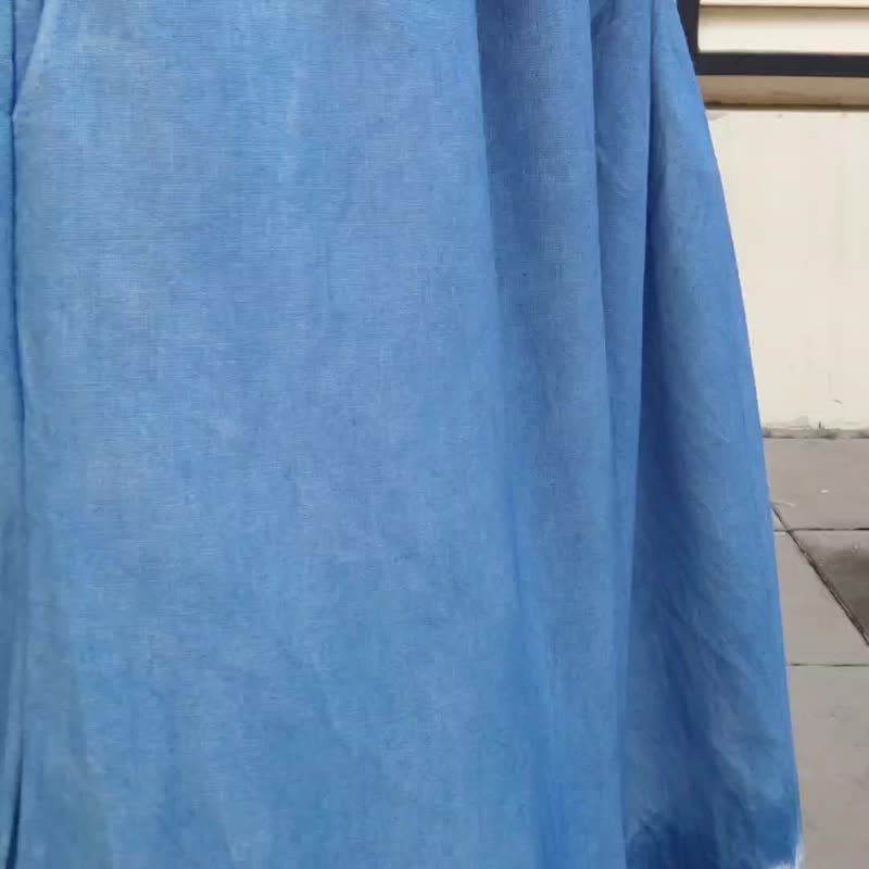 Jinda Pants A - 靛蓝色扎染宽裤 - 女装长裤 - 棉 蓝色