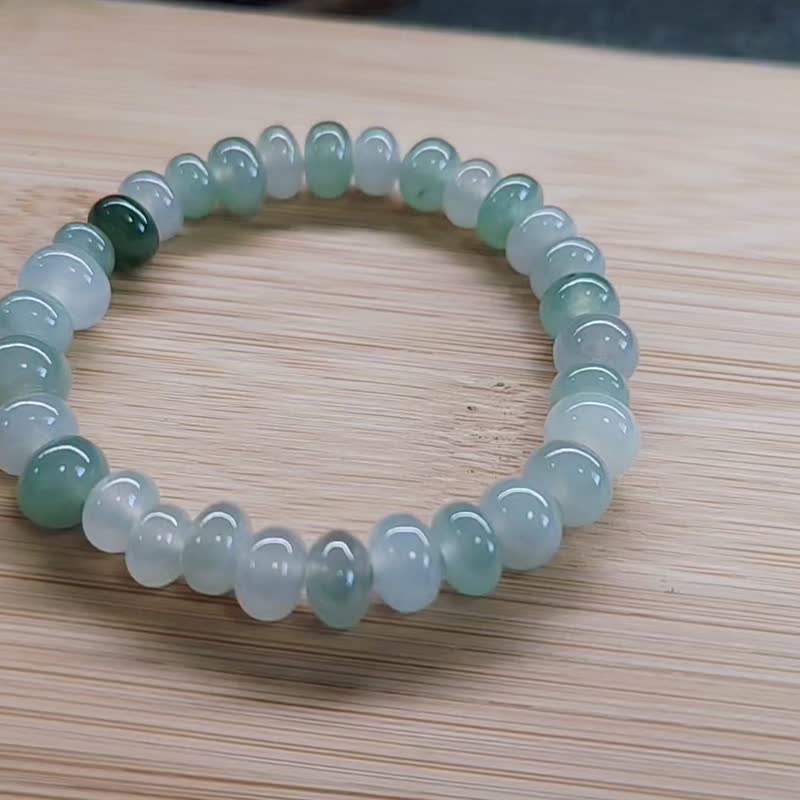 【纯翠】天然翡翠 高冰种水7.5mm+冰透多宝鼓珠手围14适合附台证 - 手链/手环 - 玉石 多色