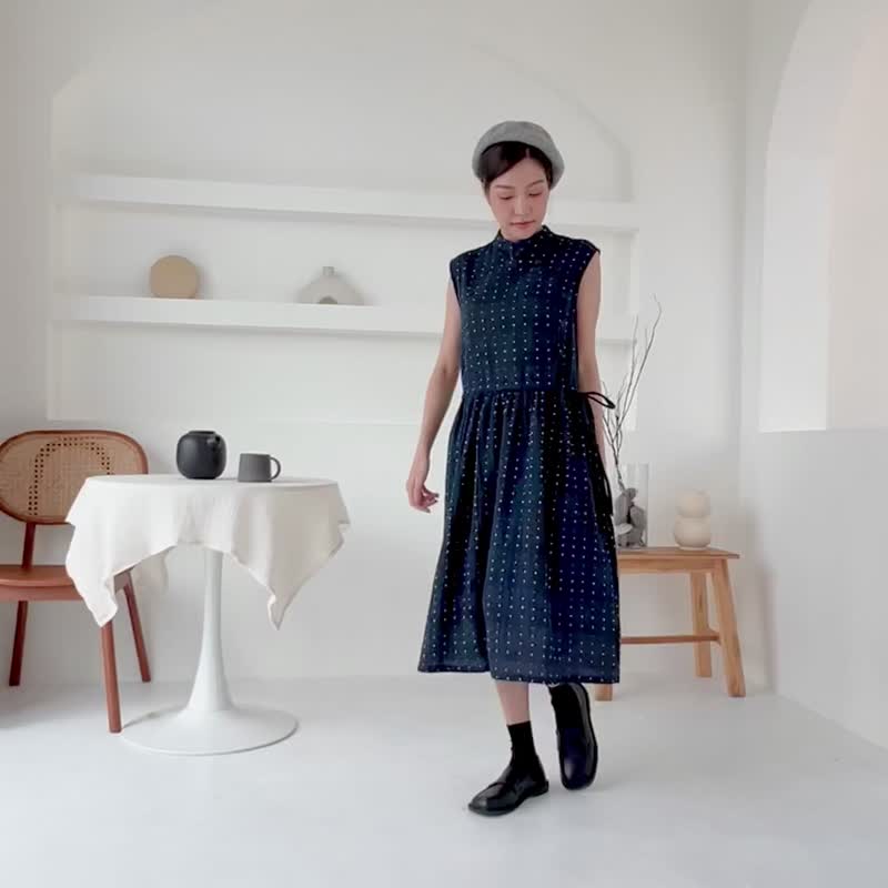 Gao Xing Dress :  navy - 洋装/连衣裙 - 棉．麻 蓝色