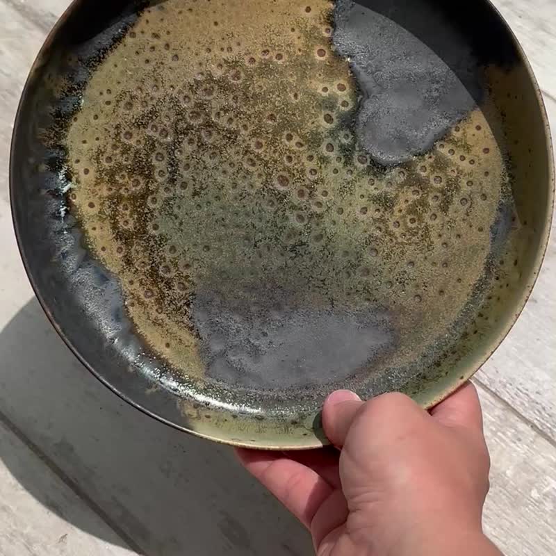 流动灰釉圆盘茶盘 - 盘子/餐盘/盘架 - 陶 卡其色