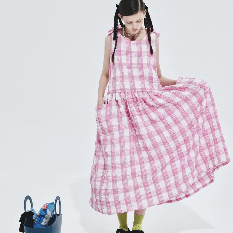 粉红泡泡纱无袖连身裙 / 裙子 洋装 夏季 - 洋装/连衣裙 - 其他材质 粉红色